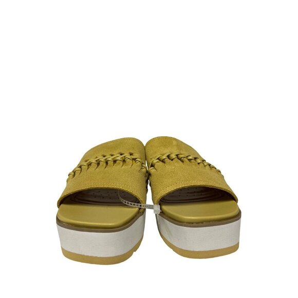 NEW! NYDJ Rory Wedge Sandals Shoes Honey Gold Slip On Suede Women's Size 9 - Picture 3 of 9